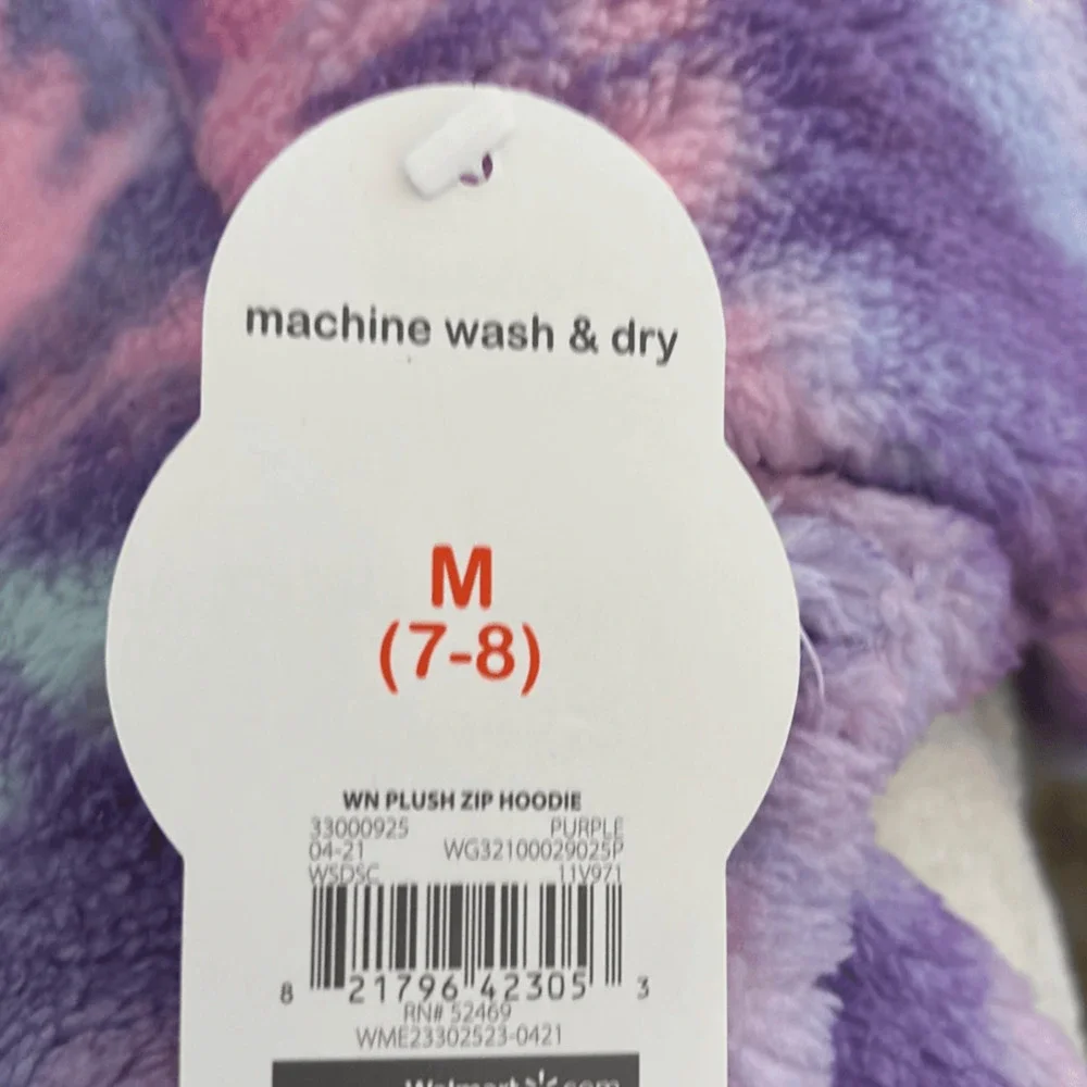 Wonder Nation Kids Girls Plush Tie Dye Full Zip Hoodie Purple White Medium NWT - Picture 5 of 6